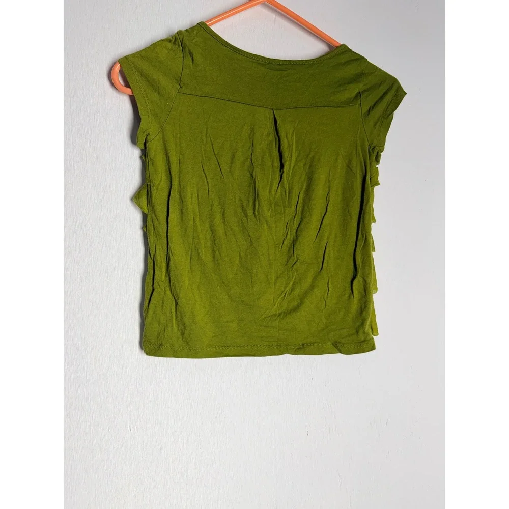 Forever 21 Girls Olive Green Ruffle Front Short Sleeve Top Size M 9/10